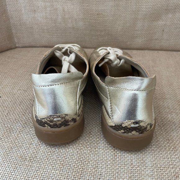 Sam  Edelman Reve Women's Jayme genuine leather Sneaker Gold Size 7.5 - Picture 3 of 5